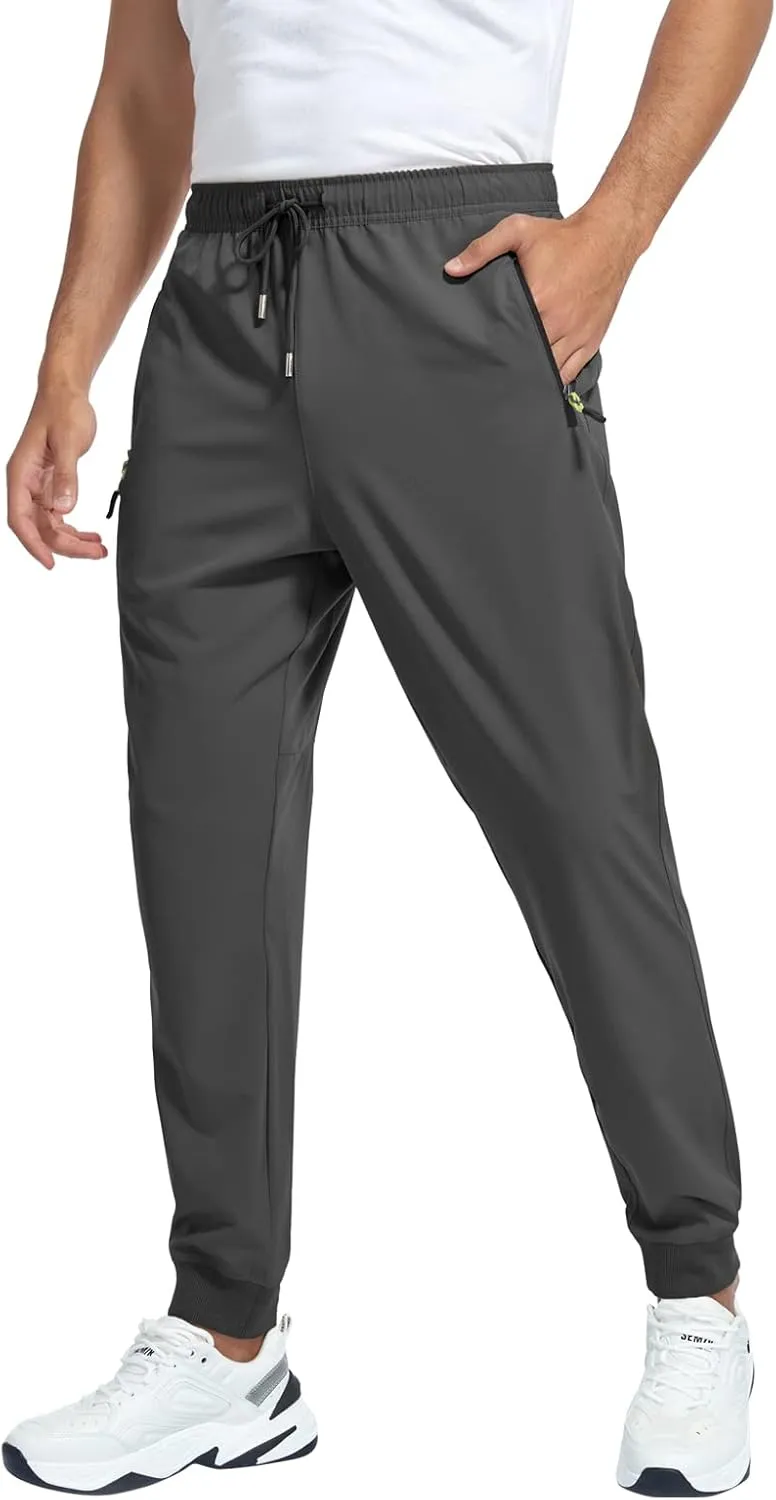 Men's Lightweight Jogger Pants Quick Dry Athletic Hiking Pants for Men with 3 Zipper Pockets