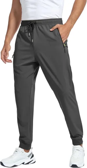 Men's Lightweight Jogger Pants Quick Dry Athletic Hiking Pants for Men with 3 Zipper Pockets