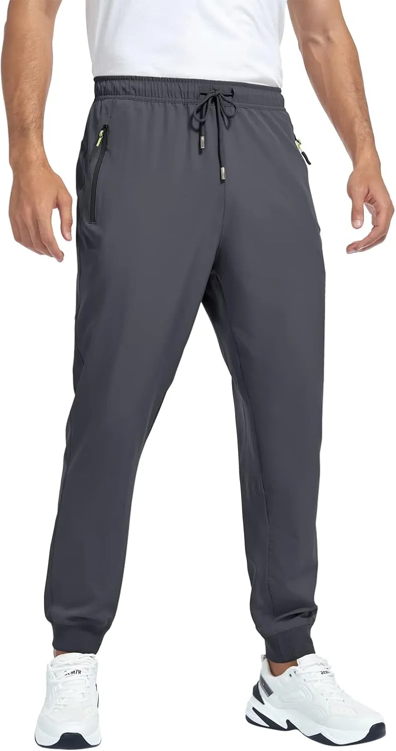 Men's Lightweight Jogger Pants Quick Dry Athletic Hiking Pants for Men with 3 Zipper Pockets