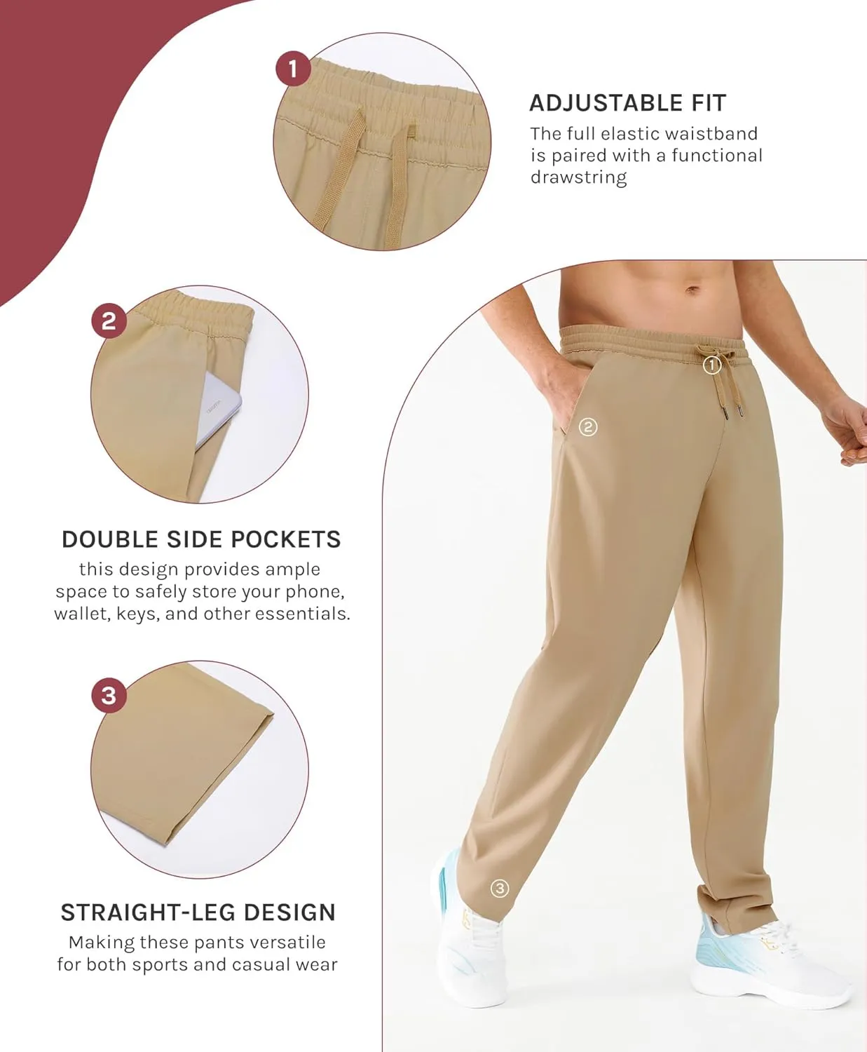 Men's Lightweight Quick-Dry Hiking Pants Water Resistant Elastic Waist with Pockets for Travel Running Fishing