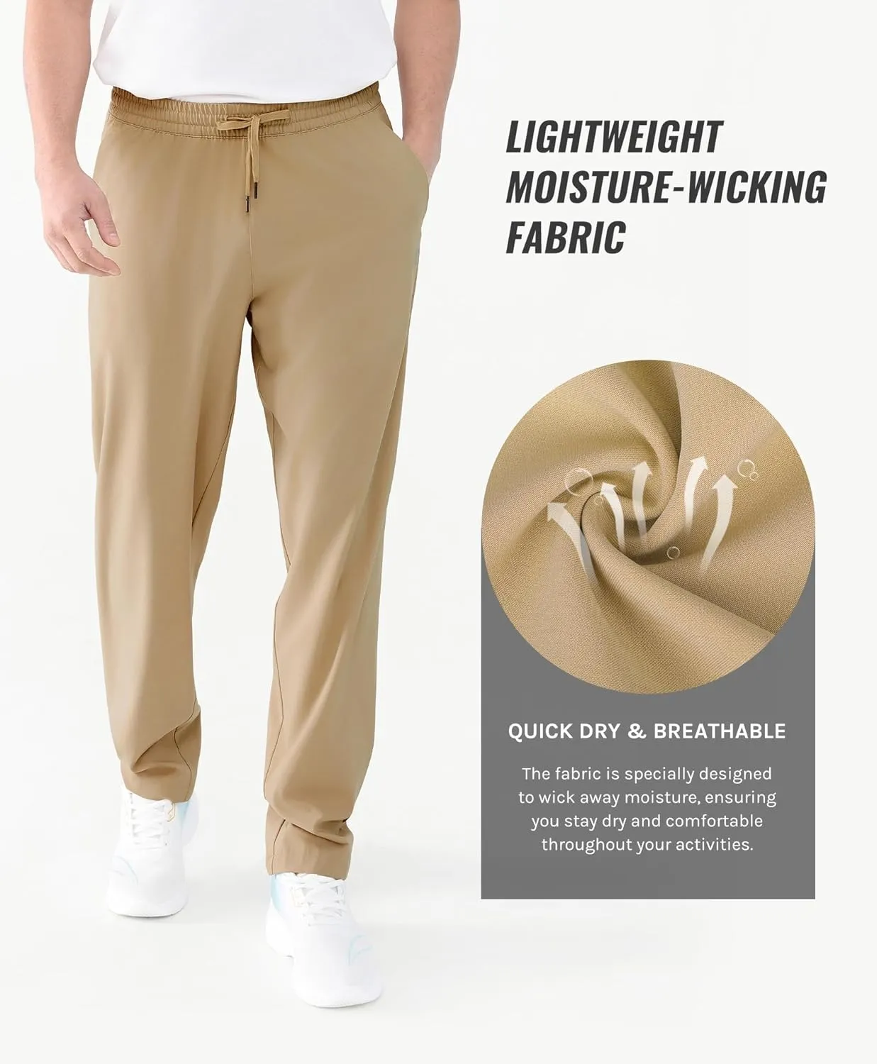 Men's Lightweight Quick-Dry Hiking Pants Water Resistant Elastic Waist with Pockets for Travel Running Fishing