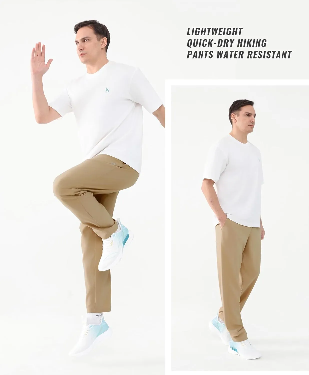 Men's Lightweight Quick-Dry Hiking Pants Water Resistant Elastic Waist with Pockets for Travel Running Fishing