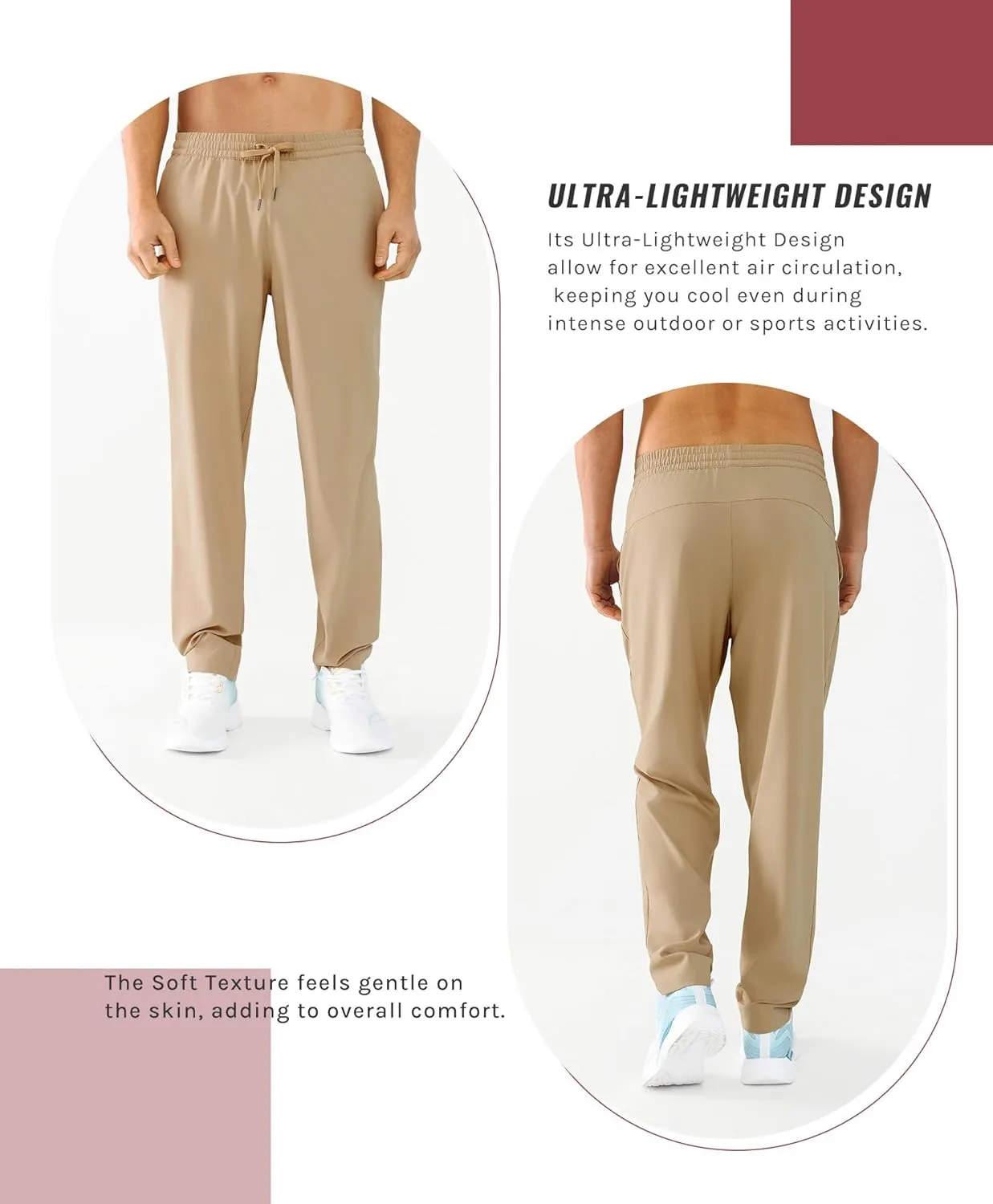 Men's Lightweight Quick-Dry Hiking Pants Water Resistant Elastic Waist with Pockets for Travel Running Fishing