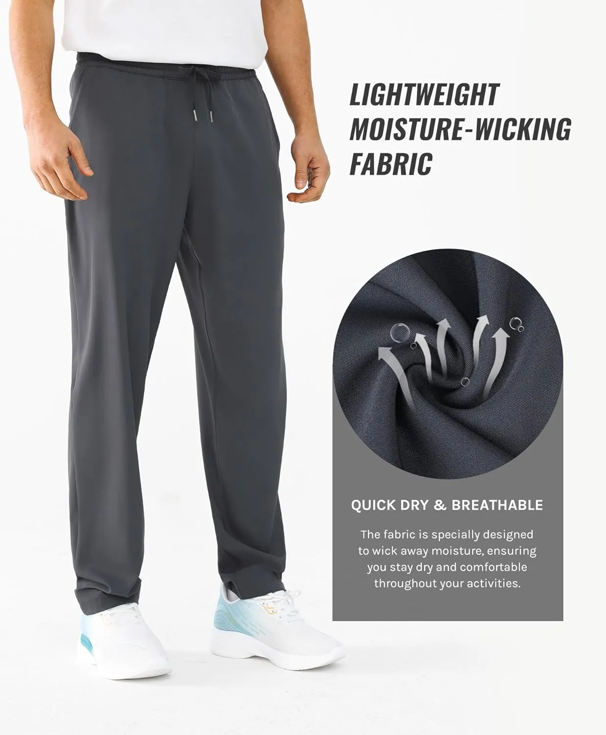 Men's Lightweight Quick-Dry Hiking Pants Water Resistant Elastic Waist with Pockets for Travel Running Fishing