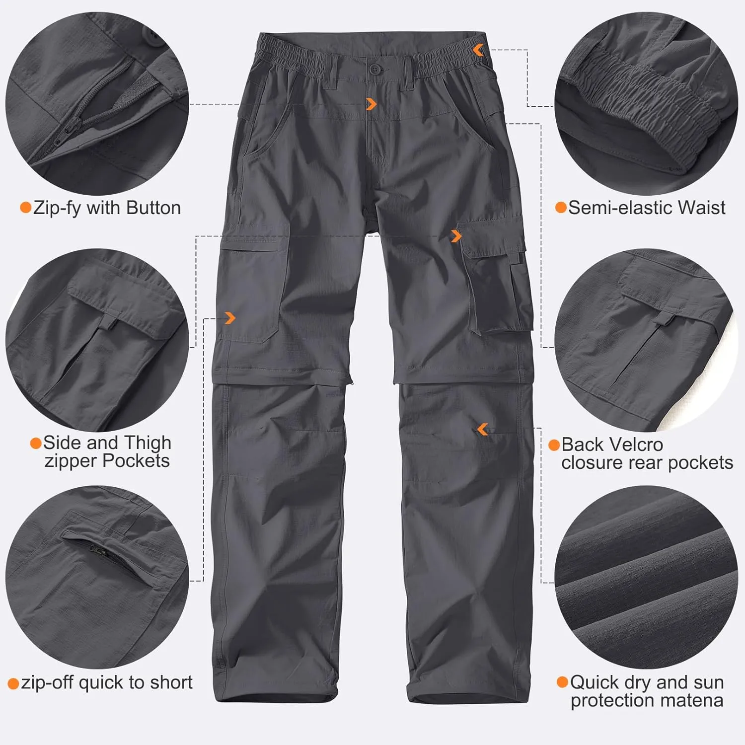 Men's Outdoor Quick Dry Convertible Lightweight Hiking Fishing Zip Off Safari Trousers