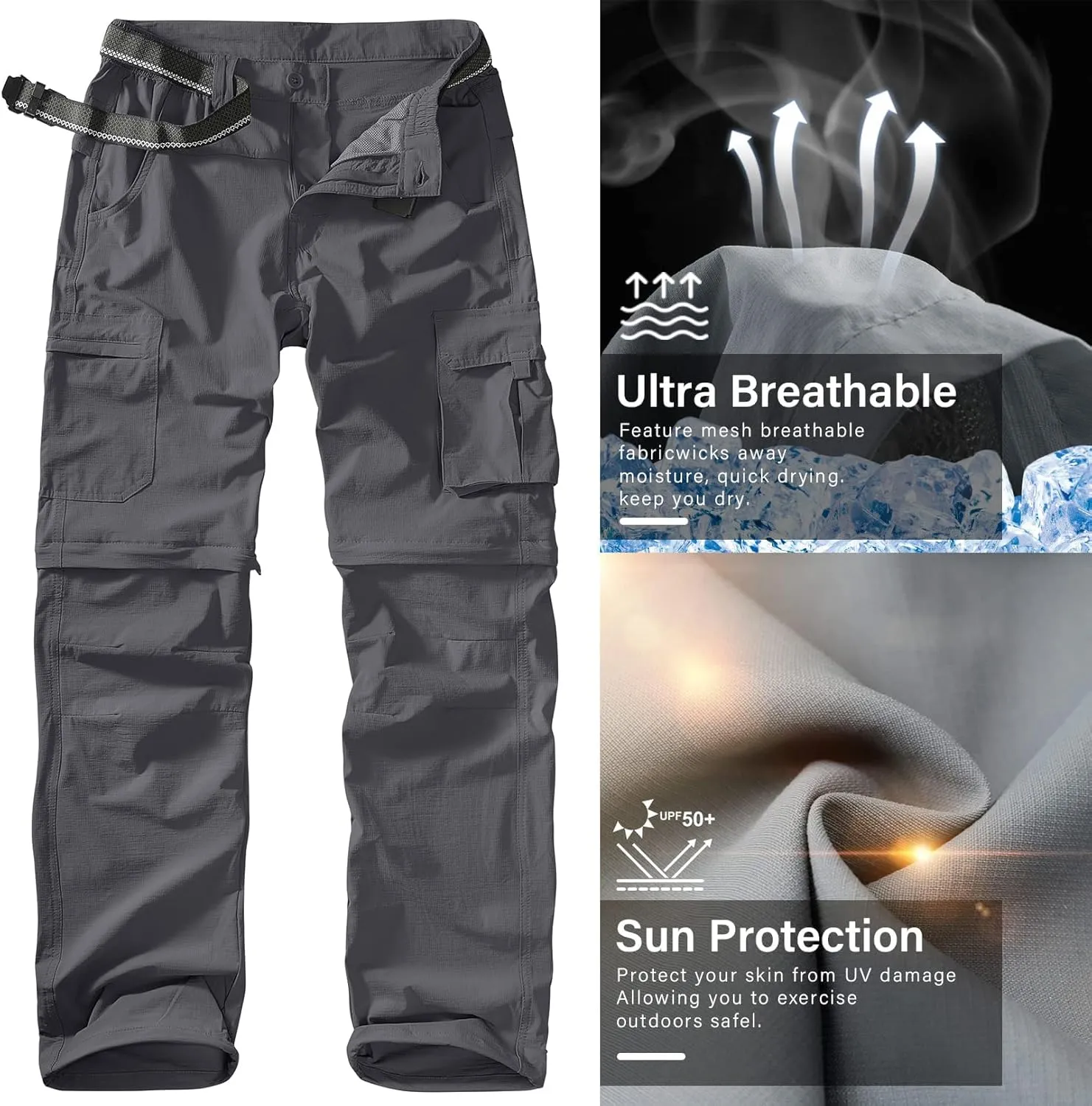 Men's Outdoor Quick Dry Convertible Lightweight Hiking Fishing Zip Off Safari Trousers