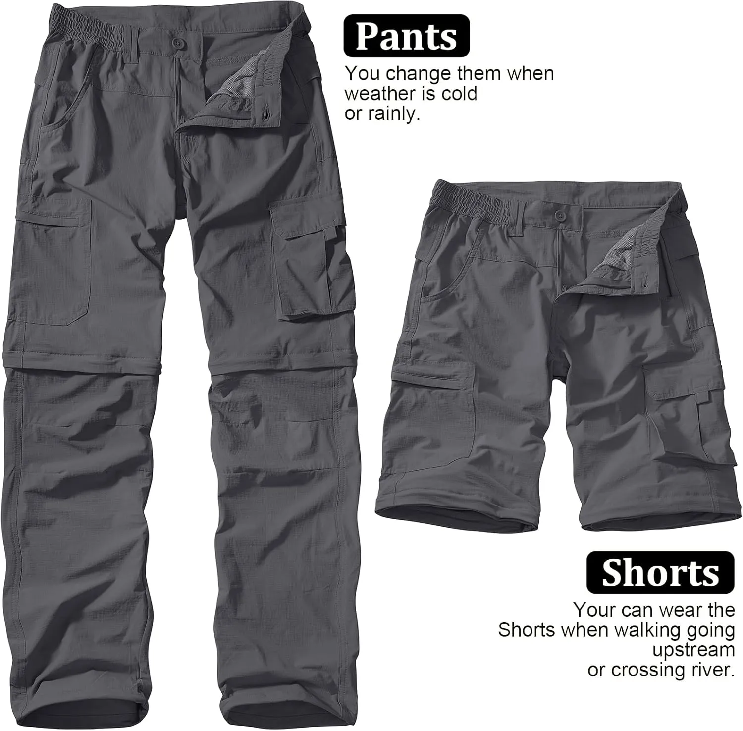 Men's Outdoor Quick Dry Convertible Lightweight Hiking Fishing Zip Off Safari Trousers