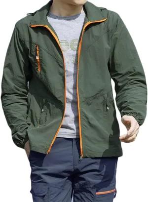 Mens Quick Dry Windbreaker, Breathable Lightweight Hooded Jackets, Sun-proof Windproof Outdoor Overcoat