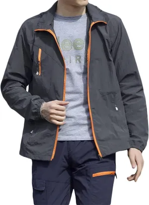 Mens Quick Dry Windbreaker, Breathable Lightweight Hooded Jackets, Sun-proof Windproof Outdoor Overcoat