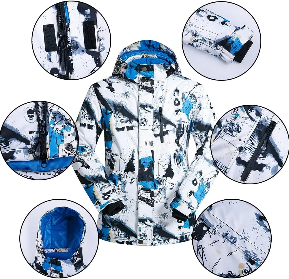 Mens Ski Jacket and Pants Set Ski Suit Winter Waterproof Windproof Hooded Snow Coat 2 Pieces Snowboarding Snowsuits
