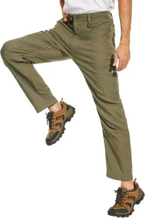 Men's Stretch Lightweight Hiking Cargo Pants UPF 50  Cropped with Roll-Up Leg Snaps Water Resistant Straight Fit