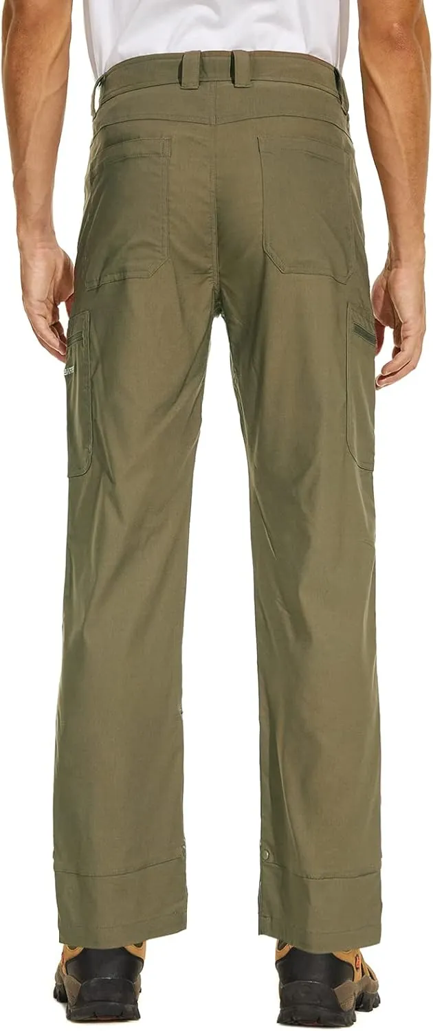 Men's Stretch Lightweight Hiking Cargo Pants UPF 50  Cropped with Roll-Up Leg Snaps Water Resistant Straight Fit