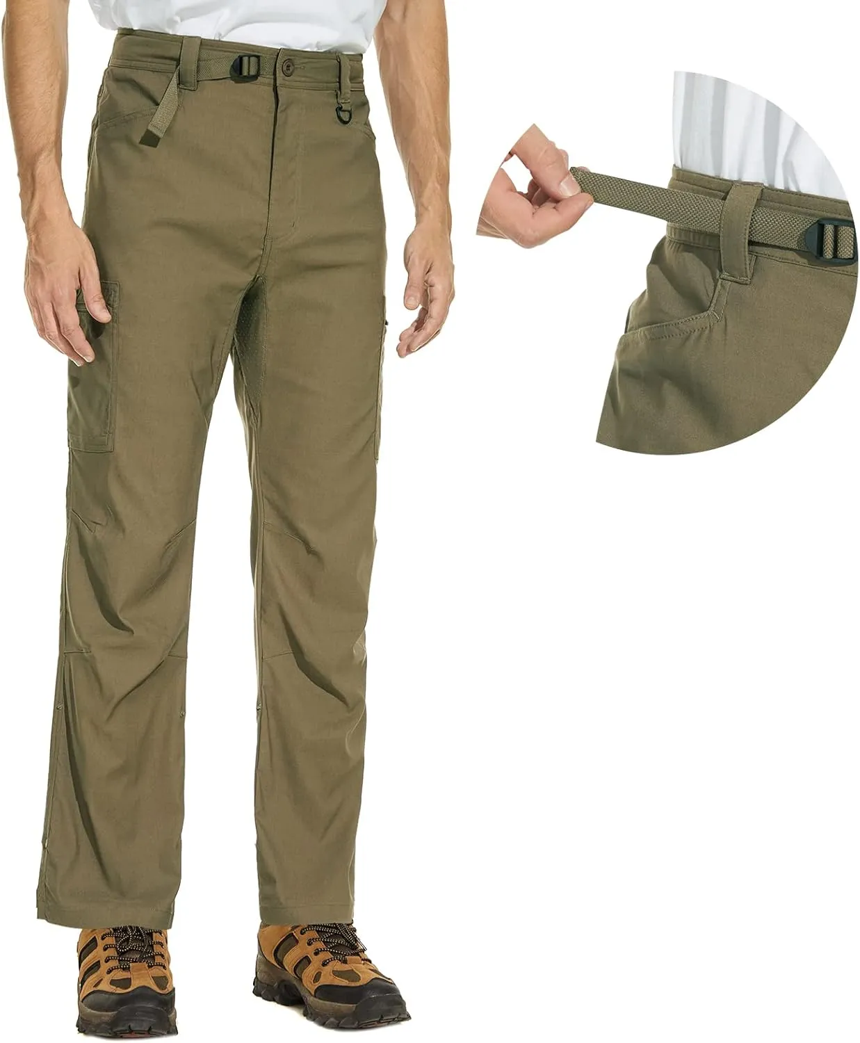 Men's Stretch Lightweight Hiking Cargo Pants UPF 50  Cropped with Roll-Up Leg Snaps Water Resistant Straight Fit