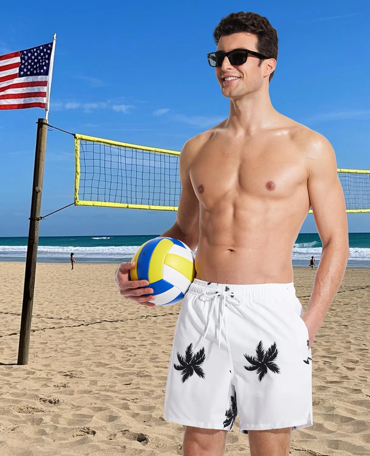Mens Swim Trunks with Compression Liner Quick Dry Bathing Suit with Zipper Pockets Lightweight Beach Shorts