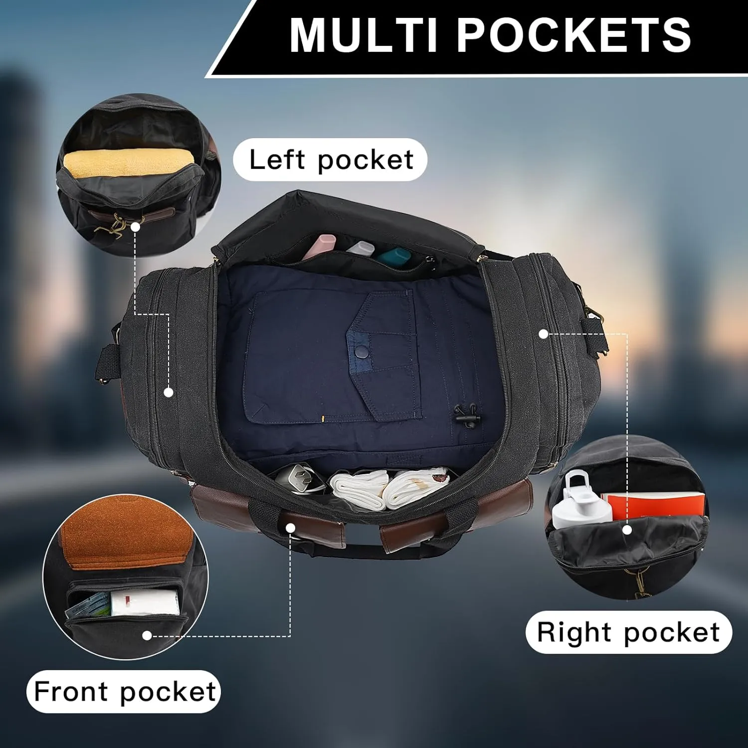 Men's Weekender Overnight Bag Multi-Compartment, Carry-On Travel Gym Bag for Men, Retro Design