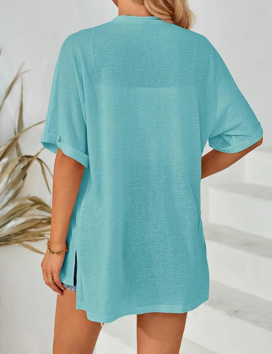 MEROKEETY Womens 2025 Summer Lightweight Cardigan Short Sleeve Open Front Casual Loose Cover Ups