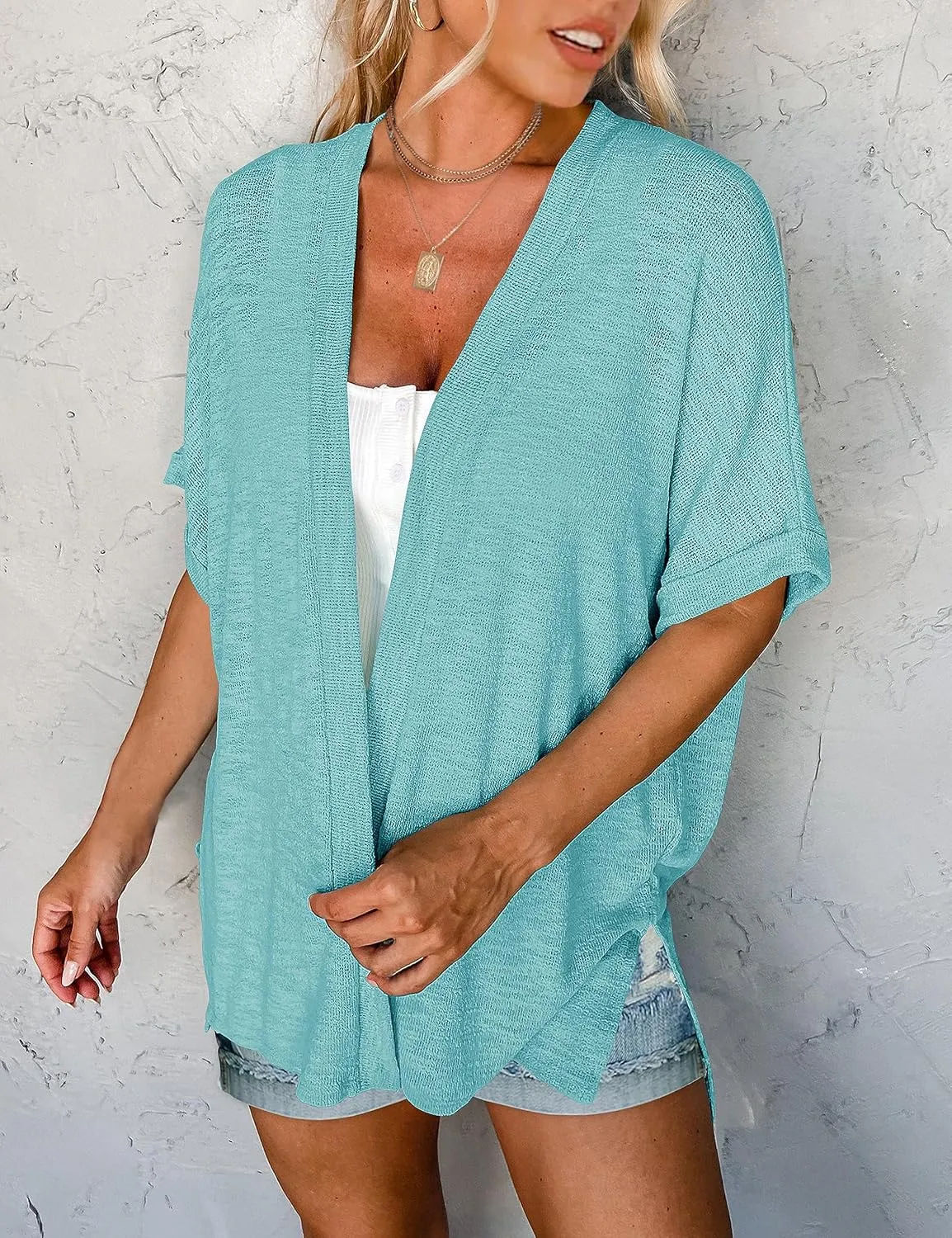 MEROKEETY Womens 2025 Summer Lightweight Cardigan Short Sleeve Open Front Casual Loose Cover Ups