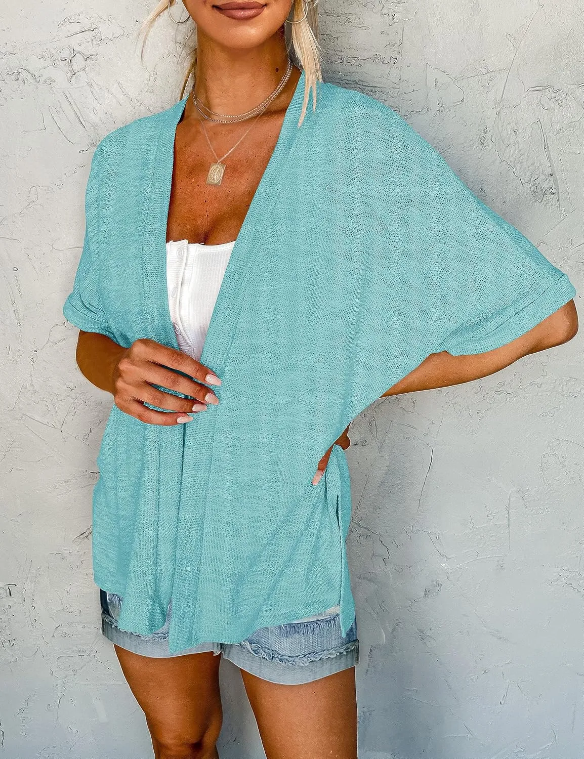 MEROKEETY Womens 2025 Summer Lightweight Cardigan Short Sleeve Open Front Casual Loose Cover Ups