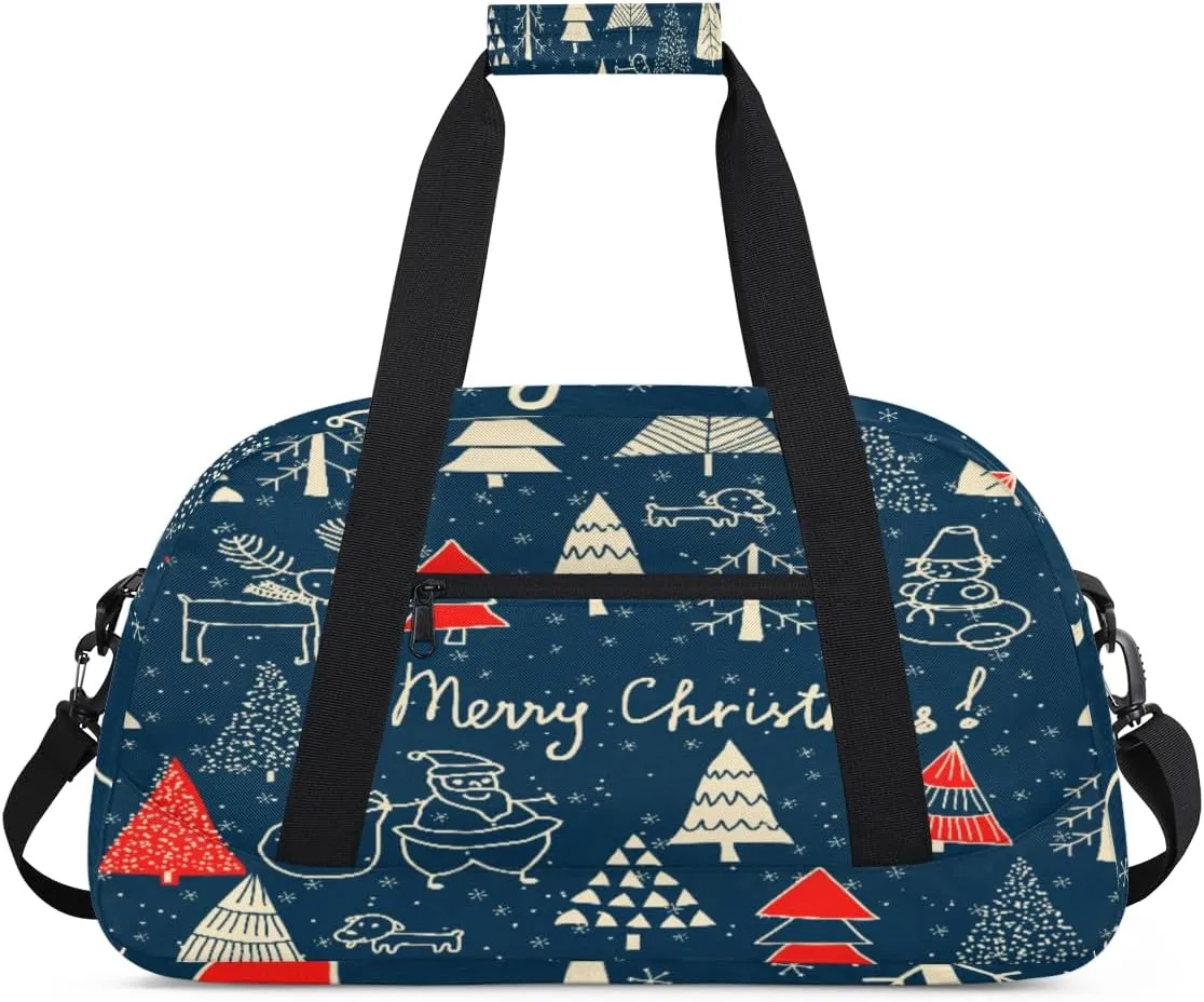 Merry Christmas Gym Duffel Bag for Men Women Cartoon Pattern Sports Tote Bag with Adjustable Shoulder Strap for Dance Gymnastics Traveling Outdoor Camping Overnight Stay