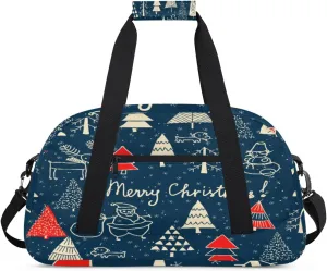 Merry Christmas Gym Duffel Bag for Men Women Cartoon Pattern Sports Tote Bag with Adjustable Shoulder Strap for Dance Gymnastics Traveling Outdoor Camping Overnight Stay