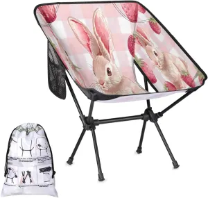 Mesh Rabbits Strawberries Portable Camping Chair Backpacking Chair for Adults Outdoor Folding Camping Chairs for Patio Camp Lawn Beach Travel Hiking