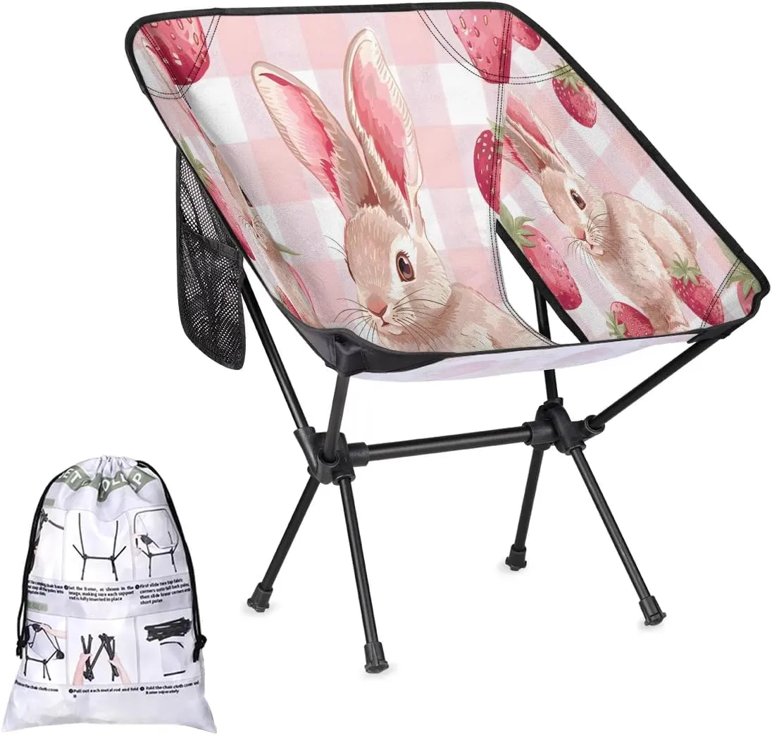 Mesh Rabbits Strawberries Portable Camping Chair Backpacking Chair for Adults Outdoor Folding Camping Chairs for Patio Camp Lawn Beach Travel Hiking