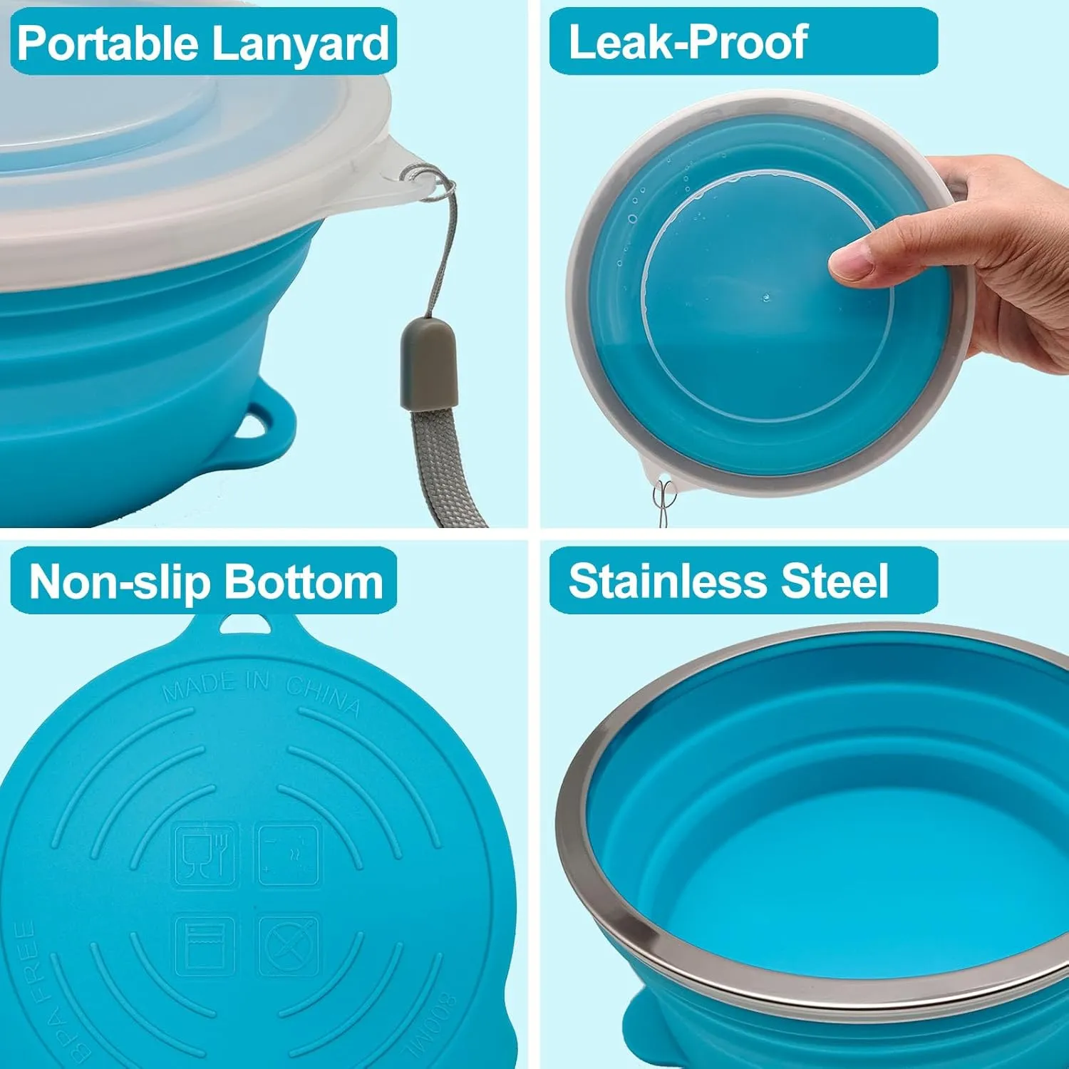 Mess Kit for Camping Silicone Collapsible Bowl Collapsible Cup and Stainless Steel Spoon for Backpacking Outdoor Hiking Traveling and Picnic - 2 Pack