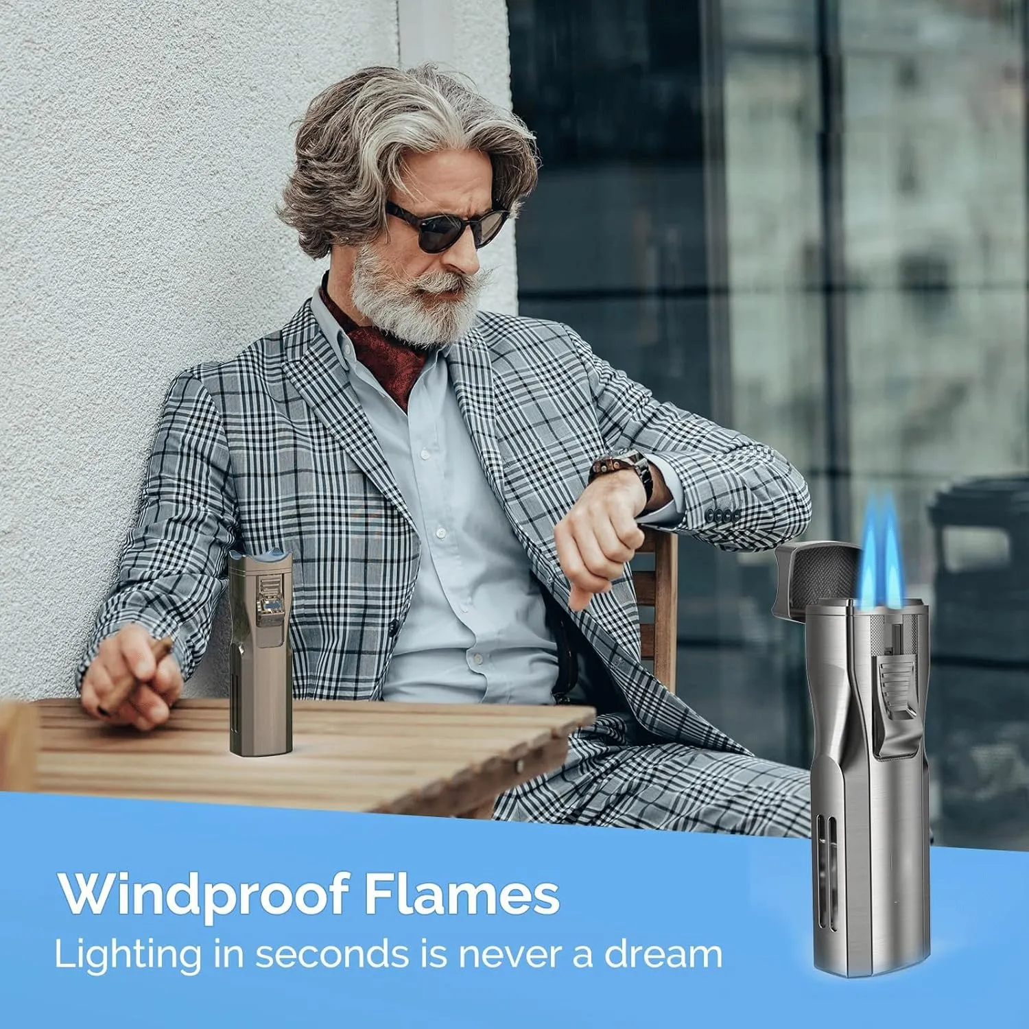 Metal Double Jet Flame Butane blowtorch, Butane refillable, Windproof, Adjustable Flame Size, with Viewing Window, Suitable for Outdoor and Camping Men's Gifts(Black)