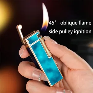 Metal lighters, Side-Sliding Grinding Wheel Ignition lighters, Oblique fire Multi-Function lighters, Portable lighters, Butane lighters (excluding Butane)(Green)