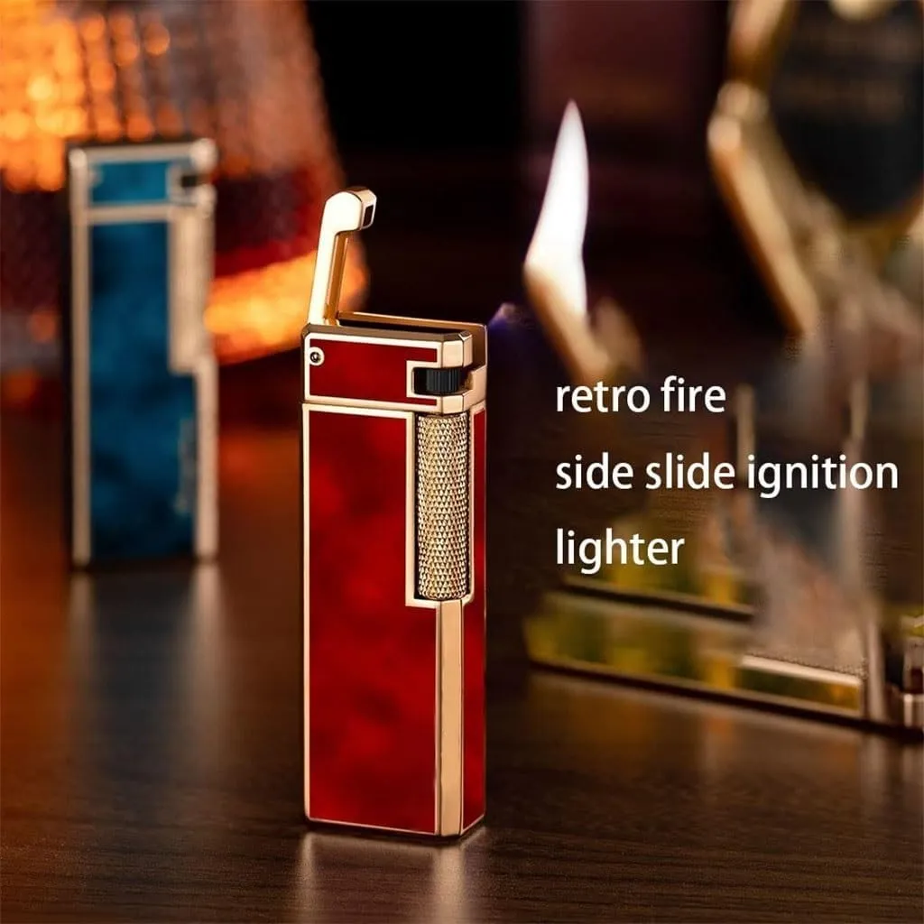 Metal lighters, Side-Sliding Grinding Wheel Ignition lighters, Oblique fire Multi-Function lighters, Portable lighters, Butane lighters (excluding Butane)(Green)