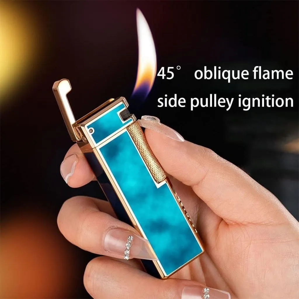 Metal lighters, Side-Sliding Grinding Wheel Ignition lighters, Oblique fire Multi-Function lighters, Portable lighters, Butane lighters (excluding Butane)(Green)