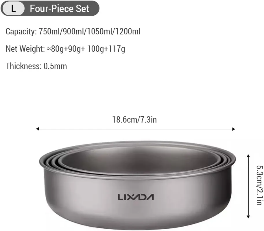 Metal Mixing Bowl Set Ultralight Compact Collapsible Backpacking Gear Pure Ti Single-Layer 4-Piece Camping Bowl Set Perfect for Outdoor Adventures