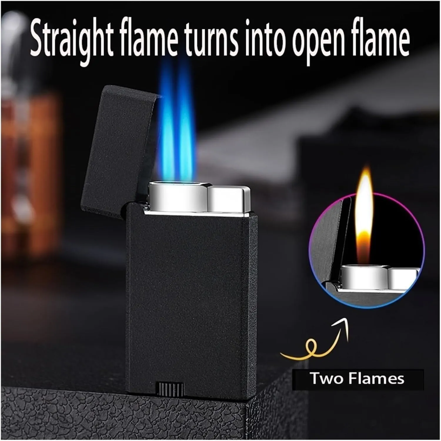 Metal Windproof Lighter, Soft Flame Fuel Window Lighter Butane Jet Flame Lighter, Dual Flame, Adjustable Flame Lighter for Candles, Camping, Indoor and Household (Butane Not Included)(Gold)