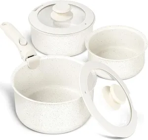 MICHELANGELO Sauce Pan Set, Nonstick 1Qt & 2 Qt & 3Qt Pots with Removable Handles, Non Toxic Saucepan Set with Detachable Handle, Stackable Pot Set for RV Camping, Oven Safe - 6 Piece