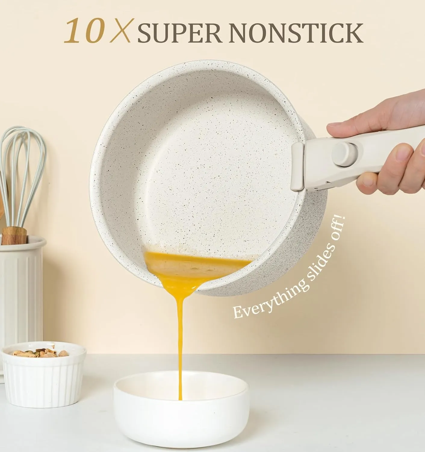 MICHELANGELO Sauce Pan Set, Nonstick 1Qt & 2 Qt & 3Qt Pots with Removable Handles, Non Toxic Saucepan Set with Detachable Handle, Stackable Pot Set for RV Camping, Oven Safe - 6 Piece