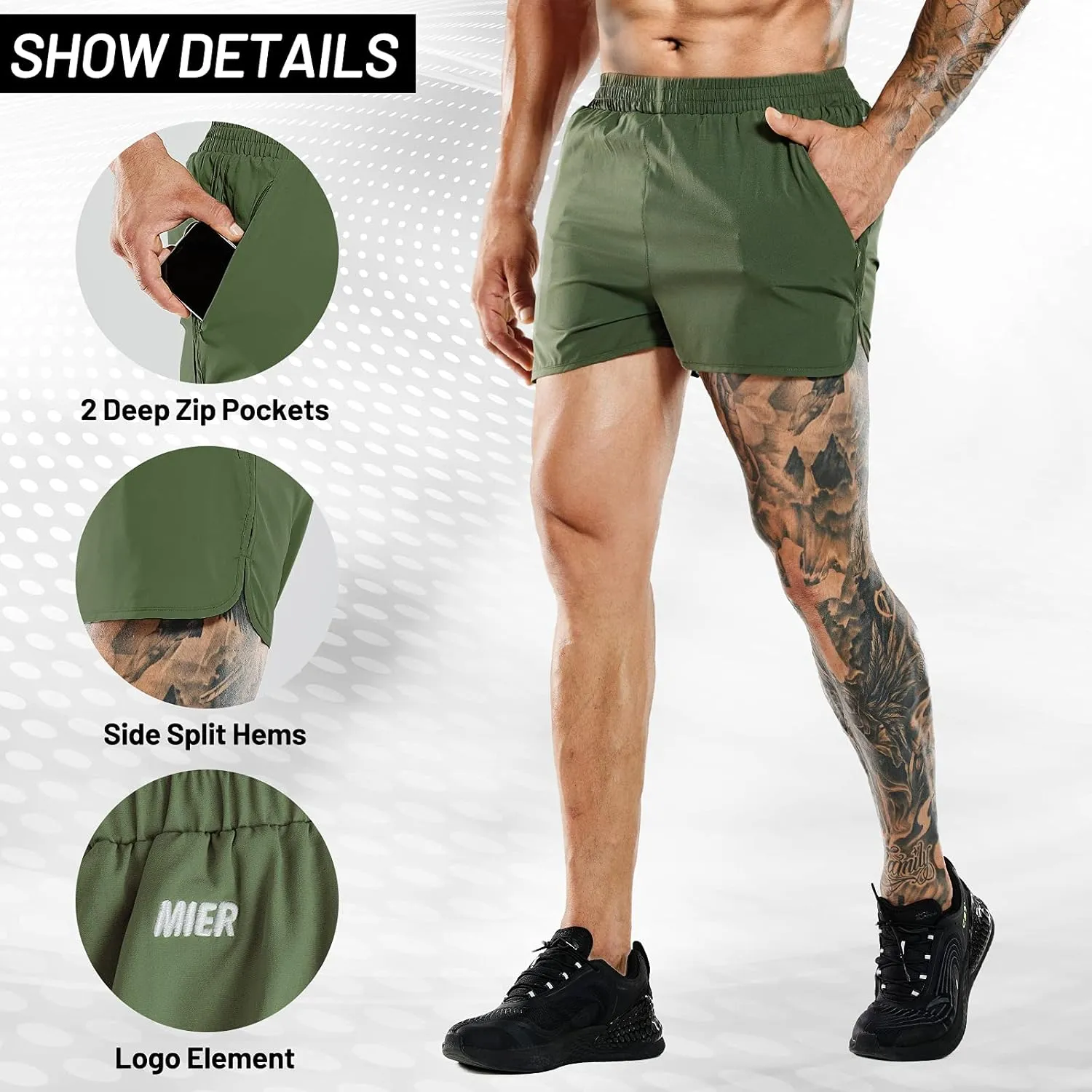 MIER Men's 3 Inches Quick Dry Running Shorts Liner Lightweight Water Resistant Athletic Workout Lined Shorts