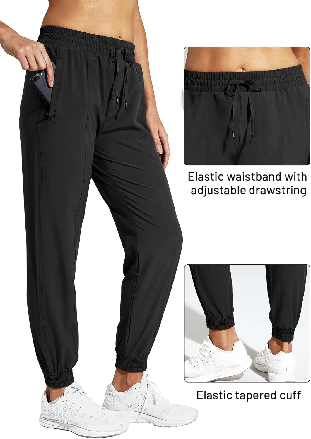 MIER Women's Lightweight Joggers Hiking Pants Quick Dry Athletic Zipper Pockets Running Pant, Water Resistant