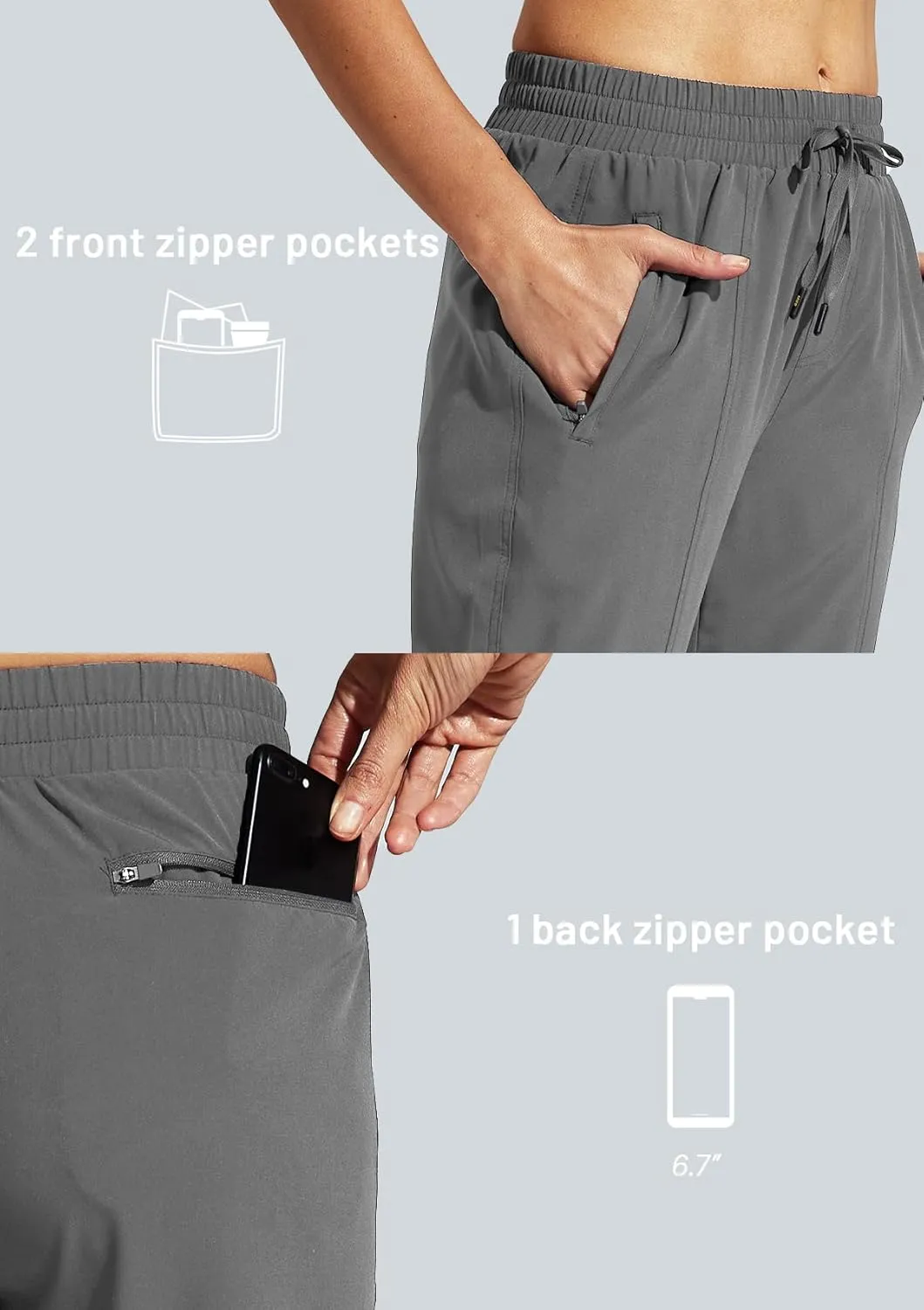 MIER Women's Lightweight Joggers Hiking Pants Quick Dry Athletic Zipper Pockets Running Pant, Water Resistant