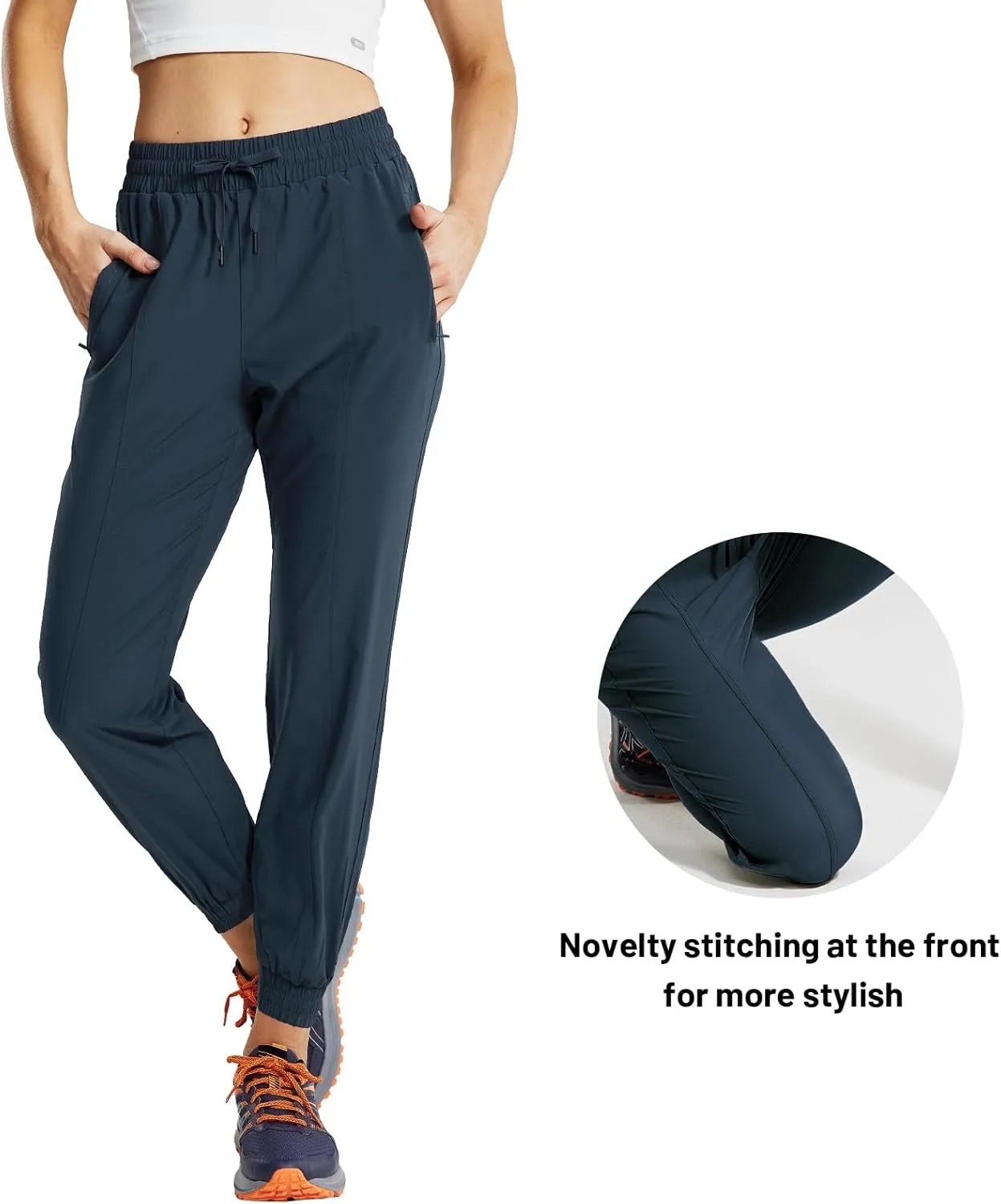 MIER Women's Lightweight Joggers Hiking Pants Quick Dry Athletic Zipper Pockets Running Pant, Water Resistant