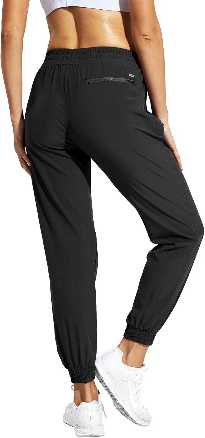 MIER Women's Lightweight Joggers Hiking Pants Quick Dry Athletic Zipper Pockets Running Pant, Water Resistant