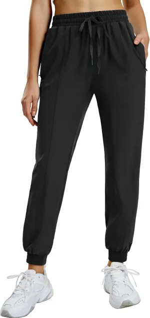MIER Women's Lightweight Joggers Hiking Pants Quick Dry Athletic Zipper Pockets Running Pant, Water Resistant