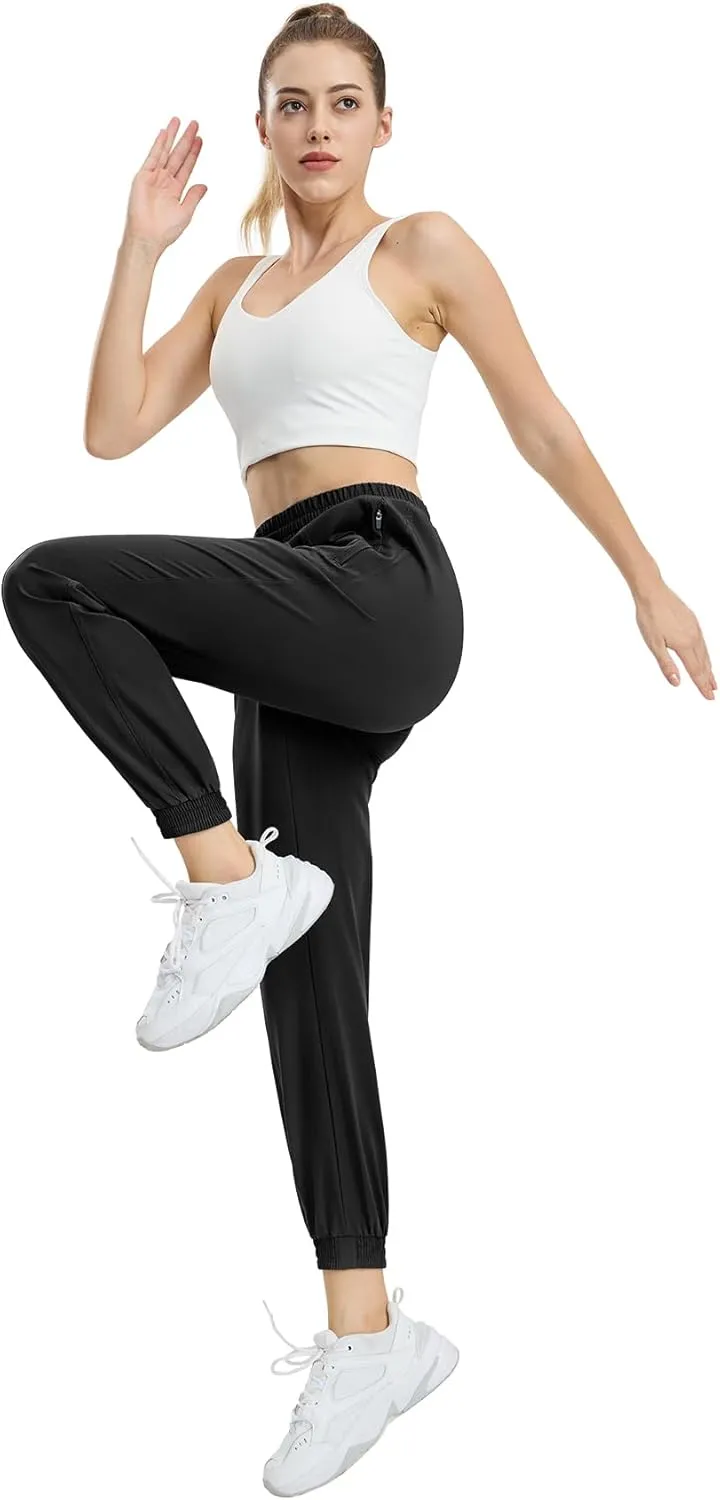 MIER Women's Lightweight Joggers Hiking Pants Quick Dry Athletic Zipper Pockets Running Pant, Water Resistant