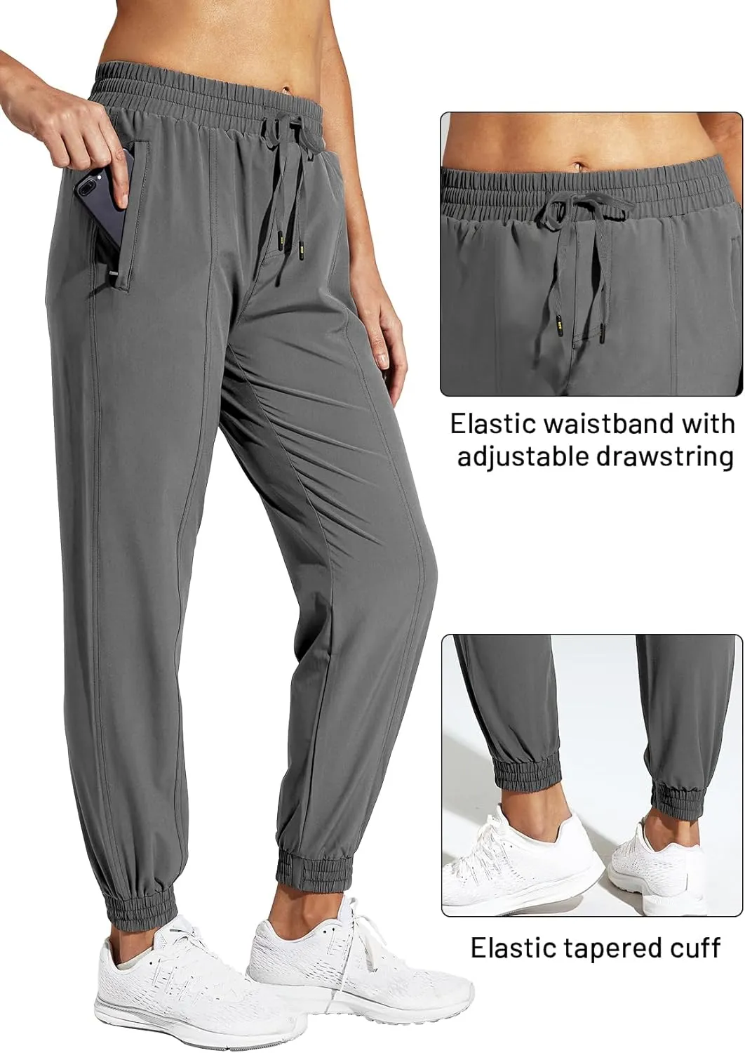MIER Women's Lightweight Joggers Hiking Pants Quick Dry Athletic Zipper Pockets Running Pant, Water Resistant