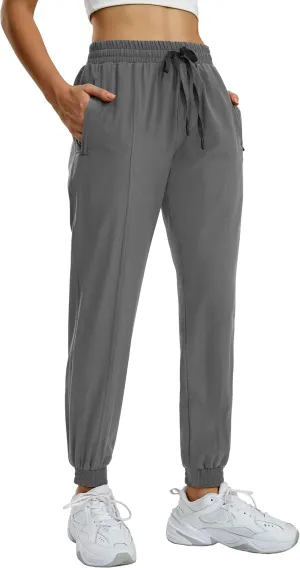 MIER Women's Lightweight Joggers Hiking Pants Quick Dry Athletic Zipper Pockets Running Pant, Water Resistant