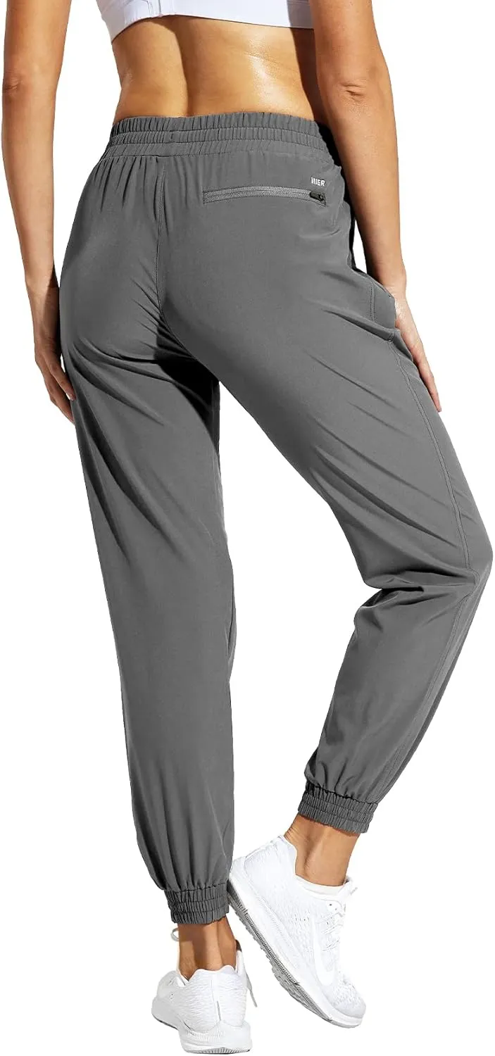 MIER Women's Lightweight Joggers Hiking Pants Quick Dry Athletic Zipper Pockets Running Pant, Water Resistant