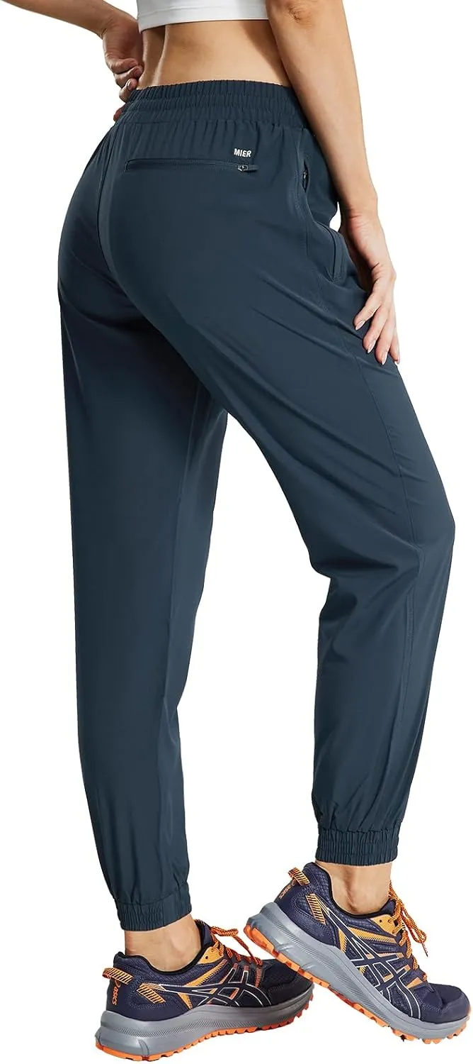 MIER Women's Lightweight Joggers Hiking Pants Quick Dry Athletic Zipper Pockets Running Pant, Water Resistant