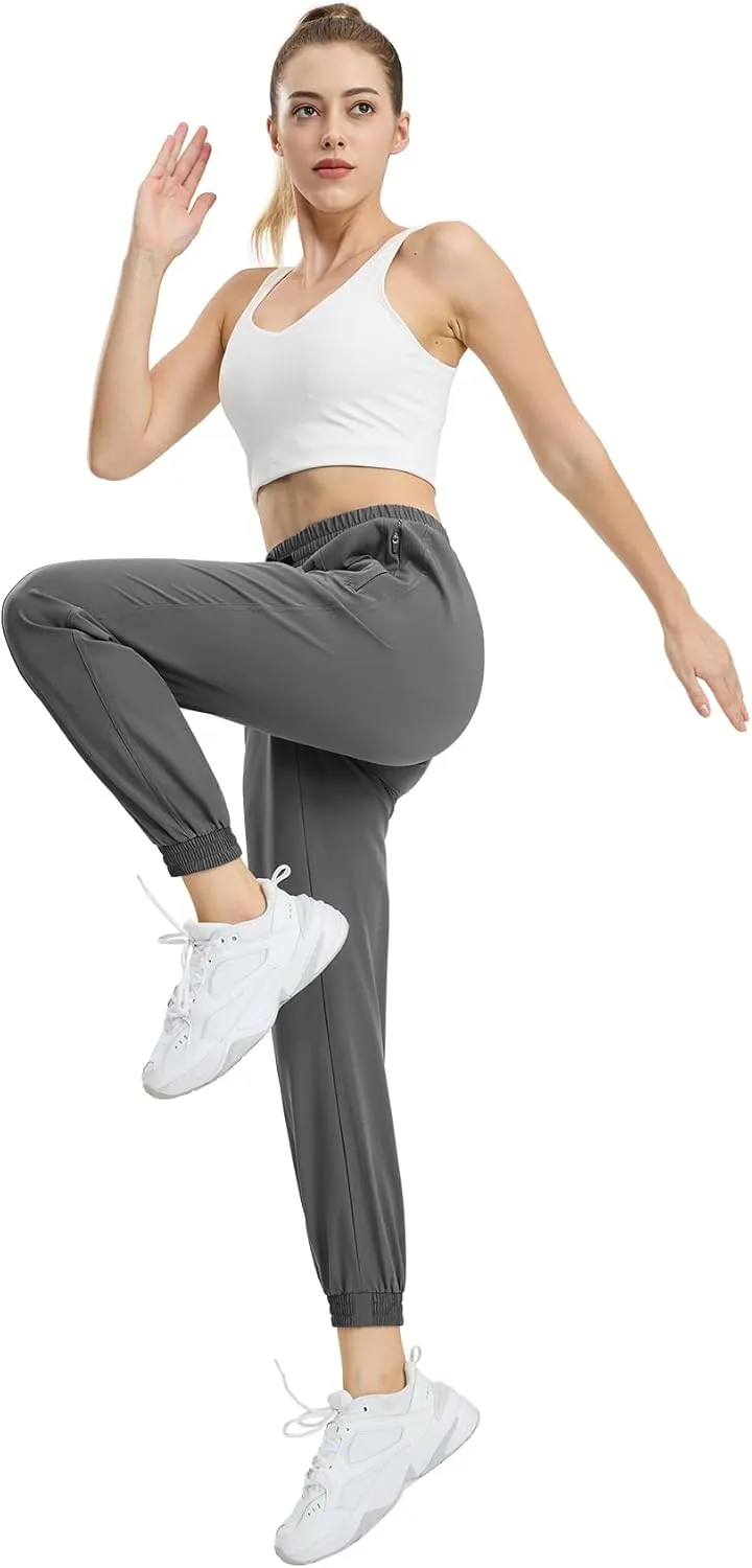 MIER Women's Lightweight Joggers Hiking Pants Quick Dry Athletic Zipper Pockets Running Pant, Water Resistant