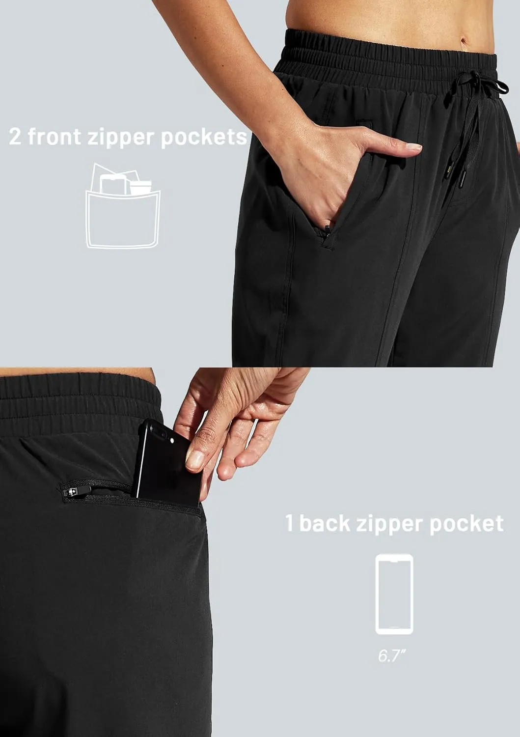 MIER Women's Lightweight Joggers Hiking Pants Quick Dry Athletic Zipper Pockets Running Pant, Water Resistant