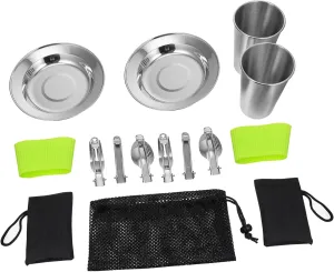 Milisten Portable Camping Dinning Set 11-Piece Stainless Steel Cutlery Rv Camping Accessories Outdoor Tableware