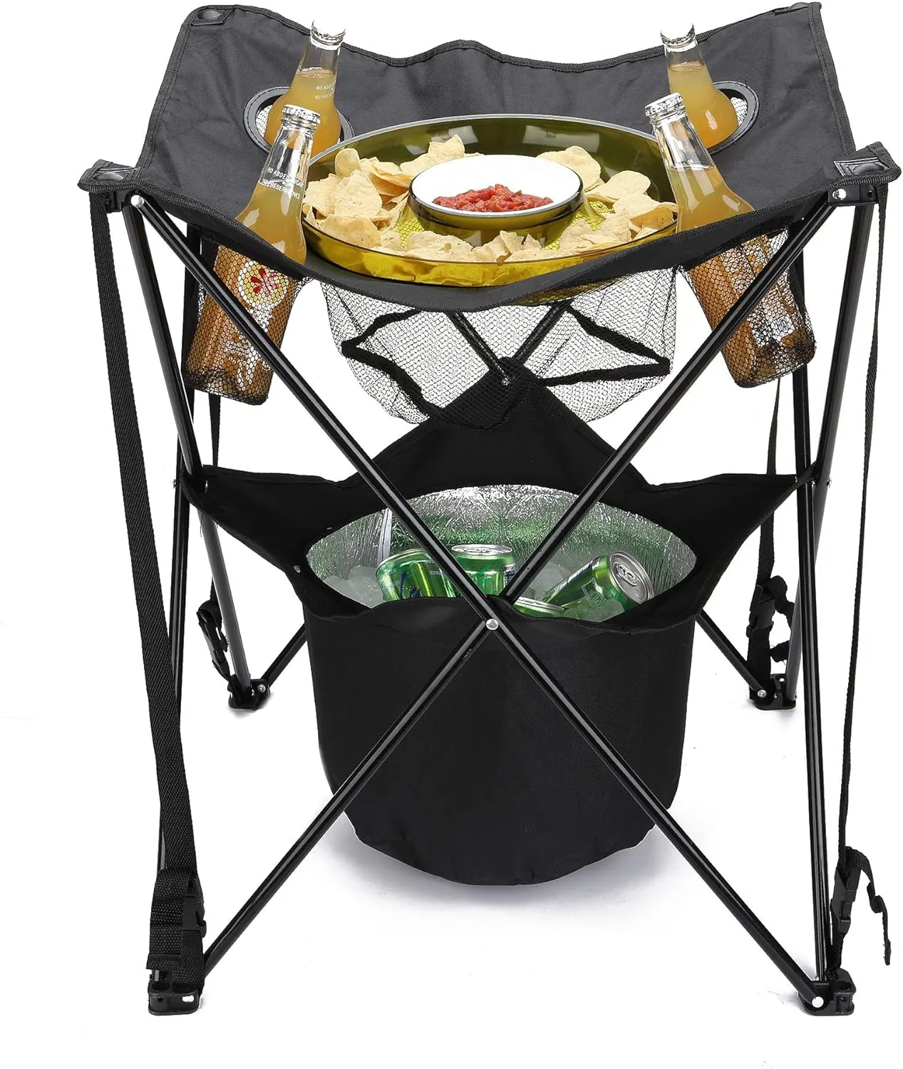 Mind Reader Folding Tailgate Table, Camping Gadgets, Tailgate Essentials, Portable Cooler, 23.25" L x 23.25" W x 24.5" H, Black